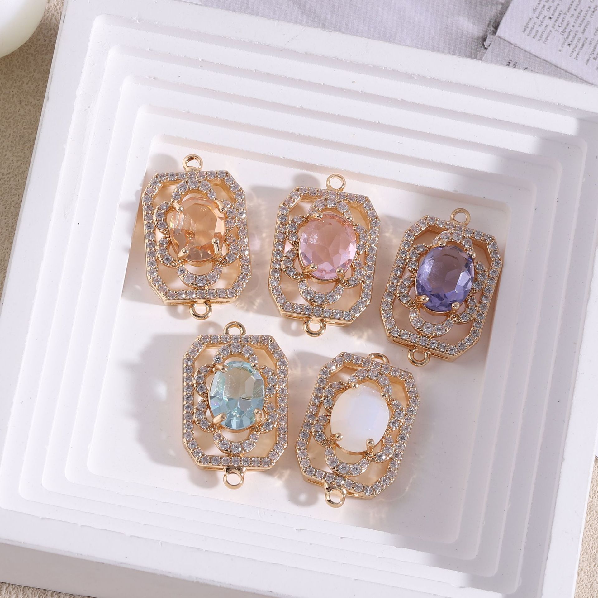 Diamond Stud Earrings - 10 stks/zak Diamant bezaaid rechthoekige bloem