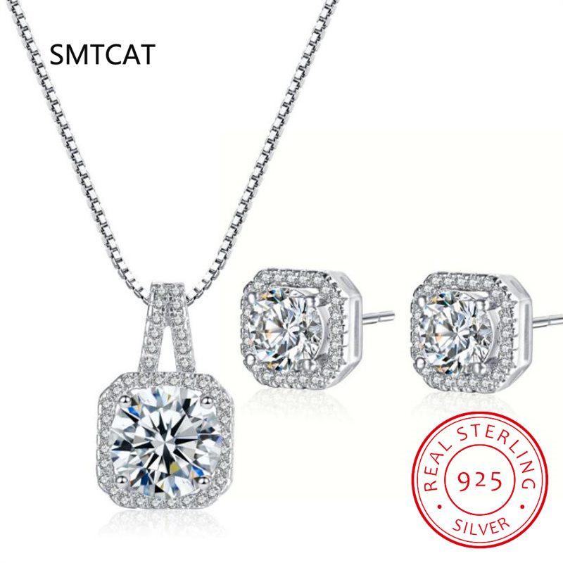 Diamond Stud Earrings - Vierkant geslepen Moissanite diamanten sieradenset 925