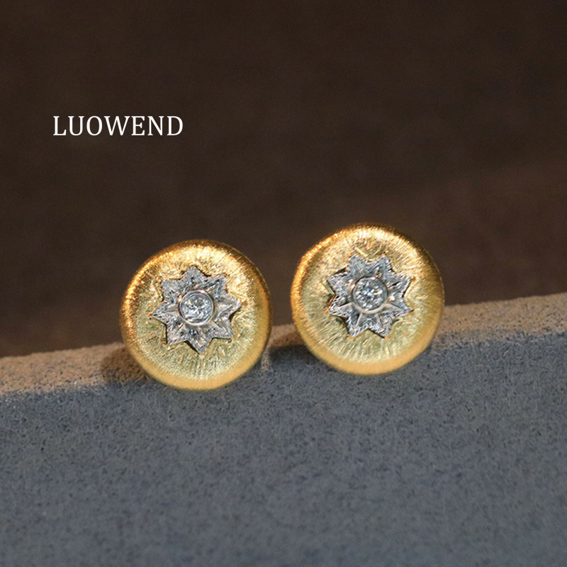 Diamond Stud Earrings - LUOWEND 100% 18K Geel Gouden Oorbellen